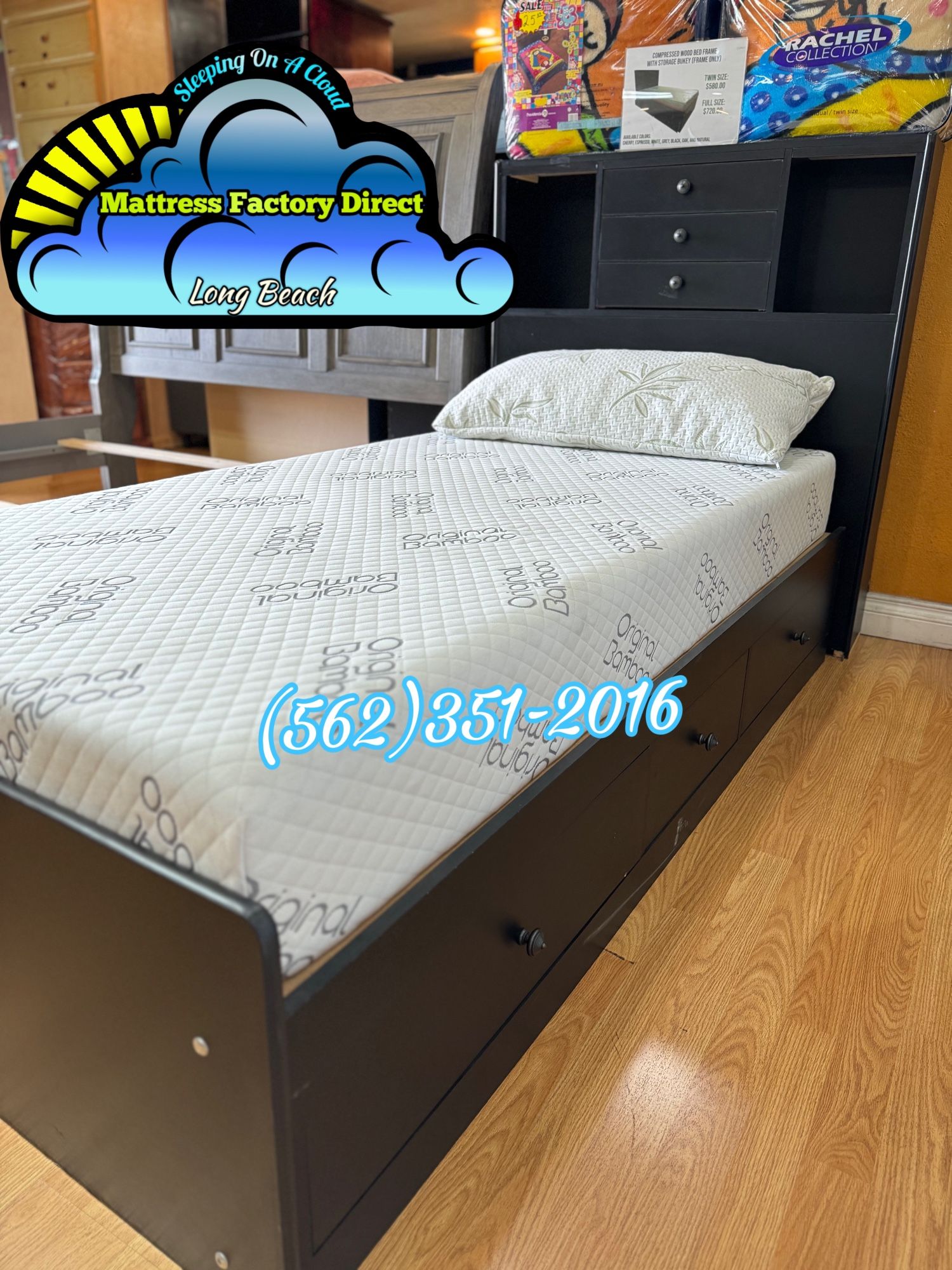 Twin Bed With Original Bamboo Mattress Foam Set 