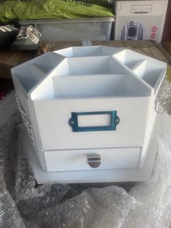 White Octagonal Desk Organizer with Drawer