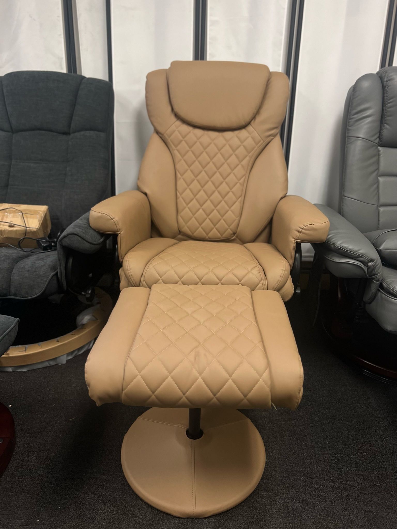 Mcombo Swivel Recliner w/ Ottoman Brown Faux Leather Vibration