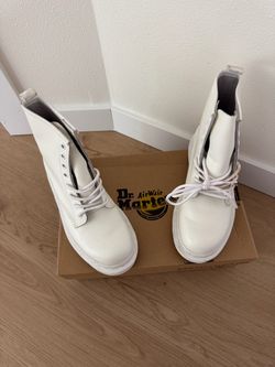 white Dr. Martens 14357 Mono Smooth Leather Combat Boots.