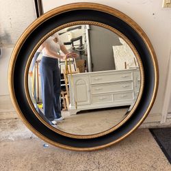 Large 46” Round Gold & Black Framed Mirror – Statement Piece