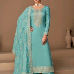 Indian Pakistani Tradition Designer Shalwar Kameez Embroidery Silk Chinnon 