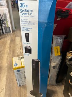 Utilitech 36-in Indoor Oscillating Tower Fan, in BLACK/ MATTE with Remote