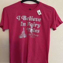 Walt Disney World Ladies Shirt Pink Color Short Sleeves Size XL Youth I Believe In Fairy 