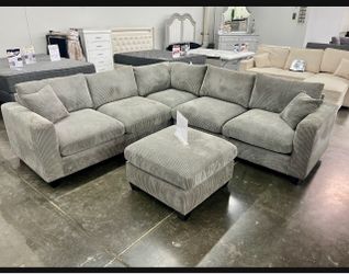 Corduroy Sectional Sofa with Ottoman
