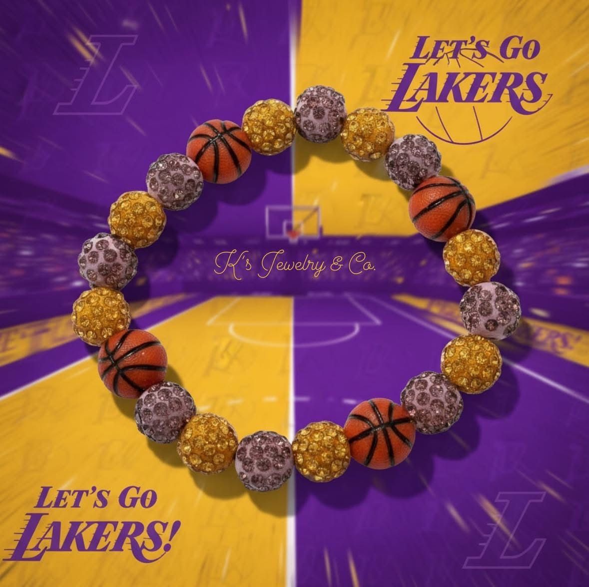 LA LAKERS Rhinestone Clay Bead Stretchable Bracelets Kobe Love 💜💛💜💛🏀