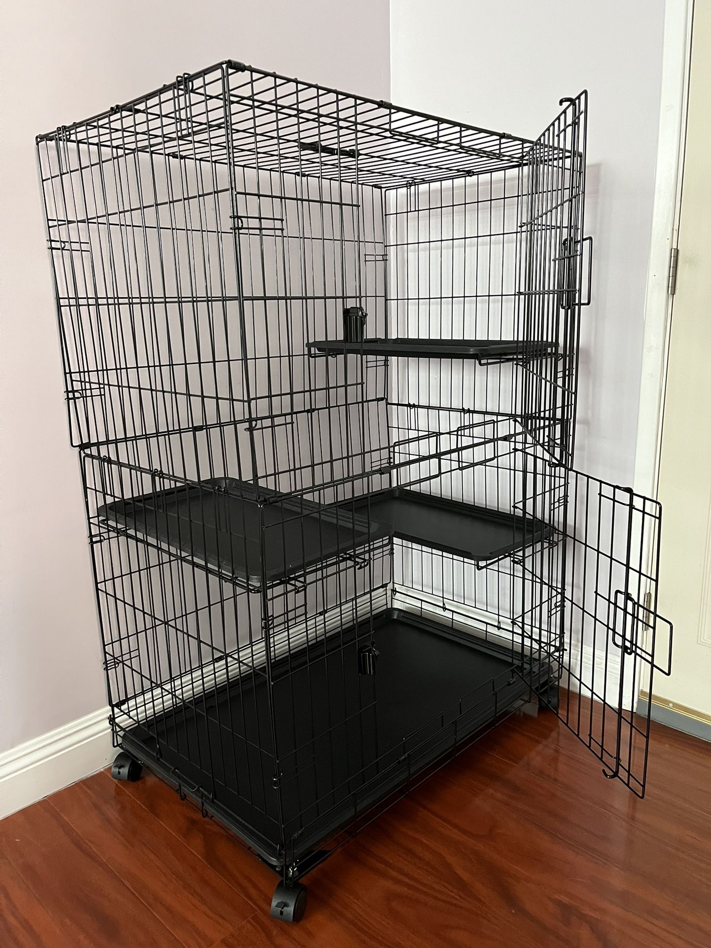 Amazon Basics Large 3-Tier Cat Durable, Pliable Cage Playpen Box Crate Kennel - 35.8"L x 22.4"W x 50