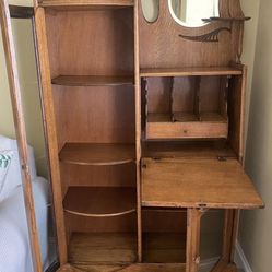 Antique Oak Sideboard Secretary Desk And Bookcase with Open Shelves