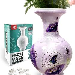 3D Puzzle Vase – 200-Piece Interlocking Plastic DIY Flower Vase, Home Decor/Stress Reliever/Floral Arrangement Art, Unique Creative Gift (Light-Up Fun