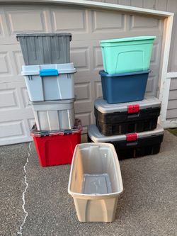 9 Storage Bins & Totes – Includes 2 Rubbermaid ActionPackers
