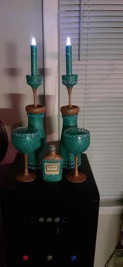Glitter Wine Glass Candle Holder Set