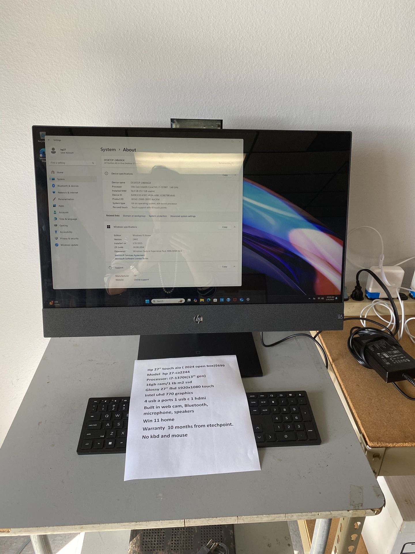 2024 Hp 27” 27-ca2244. Touch Aio Core I7-13700t/16gb/1tb M2 Ssd/win 11/charger/10months Warranty