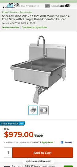 Wall-Mounted Hands-Free Sink with 1 Single Knee-Operated Faucet