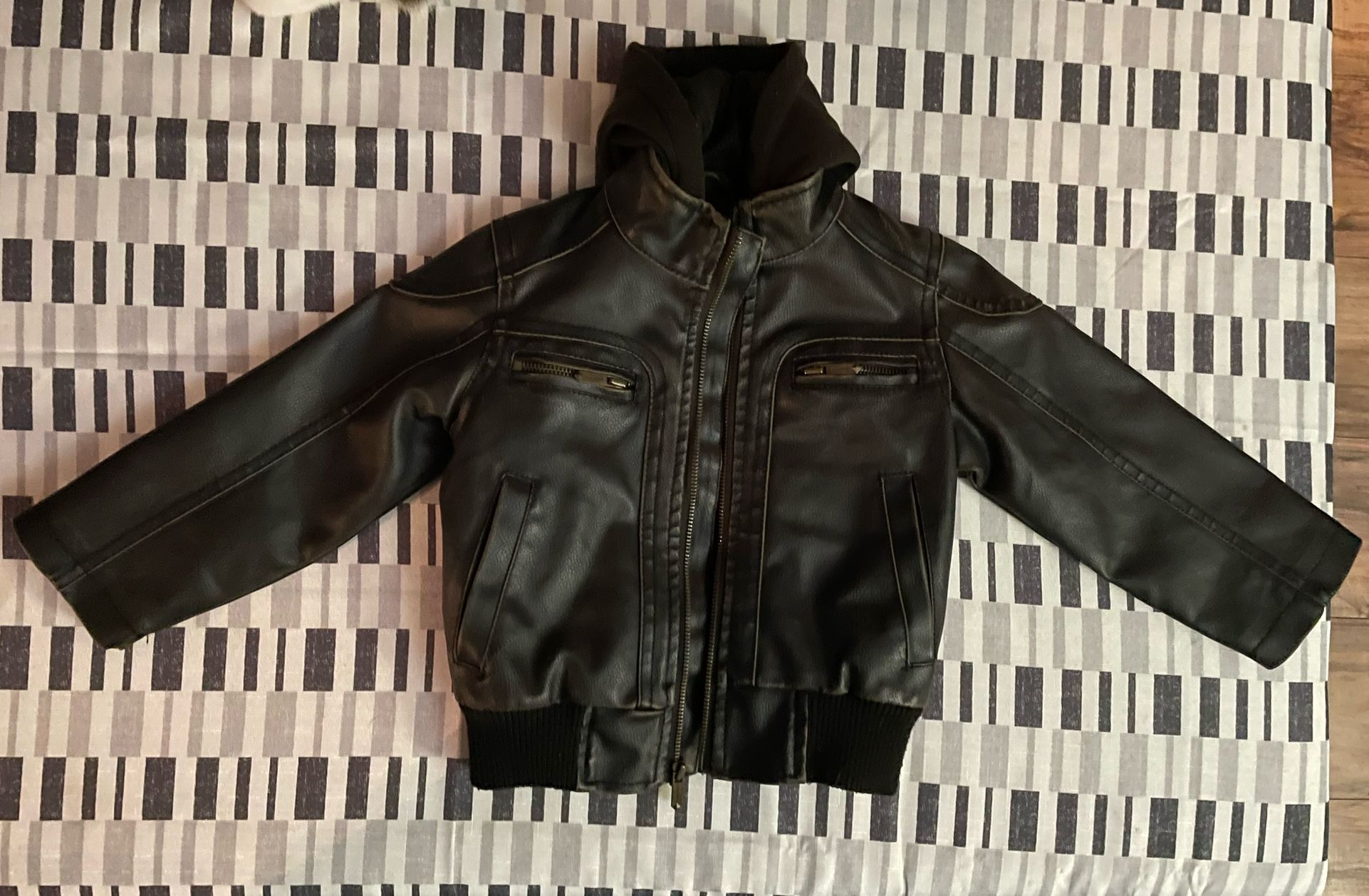 Black Rivet Faux Leather Hoodie Jacket 2T