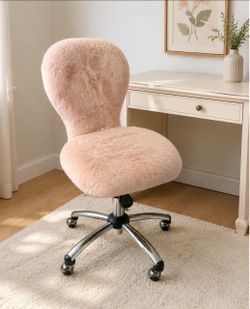 Pink Faux Fur Swivel Desk Chair