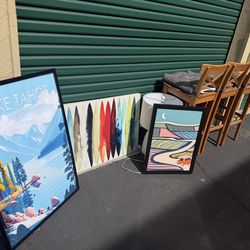 Lamp, paintings, and barstools - take one or all
