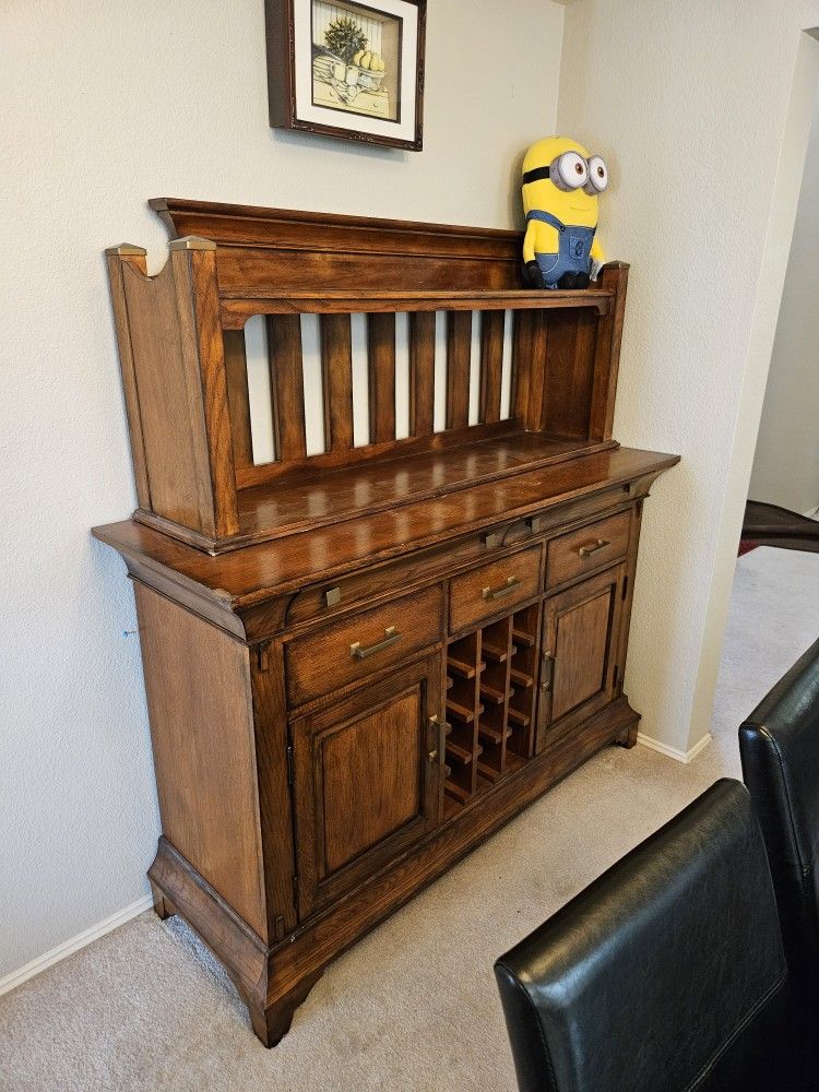 Used Wooden Buffet/Hutch with Wine Rack - $80