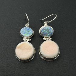 Opal & Druzy Quartz Sterling Silver Drop Earrings