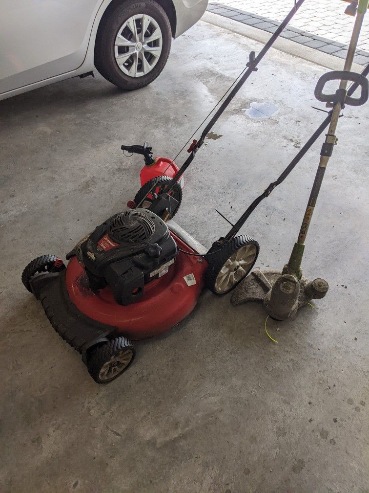 Lawnmower, Trimmer and Gas Can
