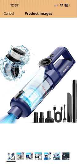 MONOZEL Handheld Vacuum Cordless - Car Vacuum Cleaner with Brushless Motor, 15kPa Powerful Suction Vacuum with LED Light, Type C Port, 2 Fliters, Port