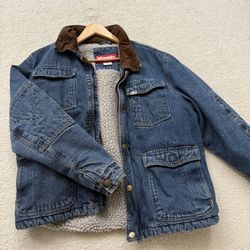 Women Wrangler Sherpa Lined Denim Jacket Sz L