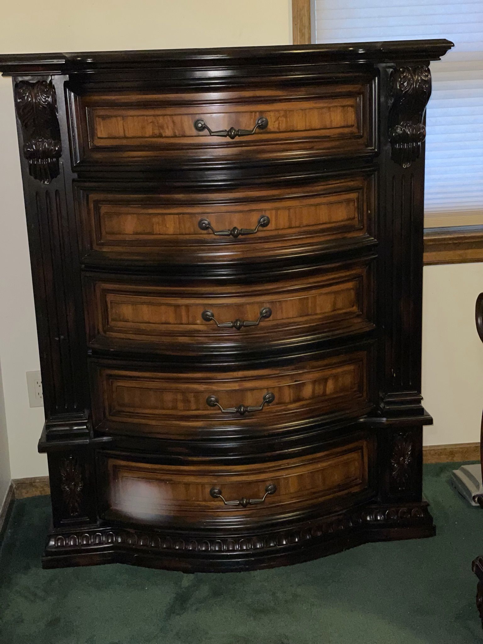 Stunning Tall Dresser With Ornate Detailed Carvings (And Hidden Side Panels)