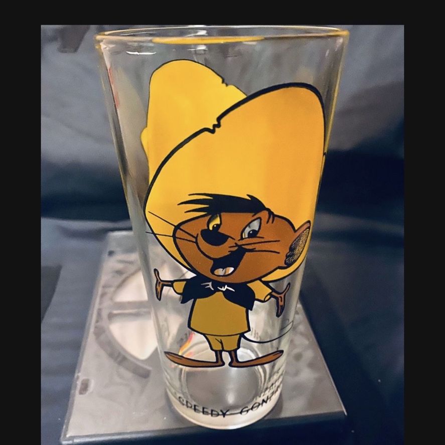 Vintage RARE 1973 16oz Brockway Pepsi Looney Tunes Speedy Gonzalez Glass With Black Writing
