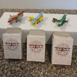 Vintage Die-Cast Miniature Biplanes - Set of 3 with Boxes