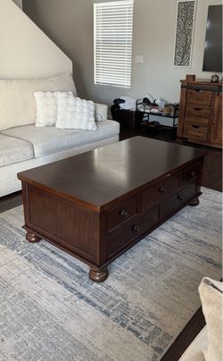 Solid Wood Coffee Table with Drawers