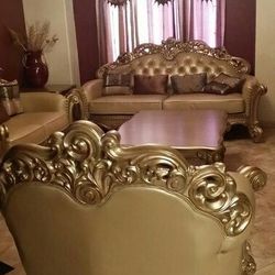 Brand new 3 PC gold living room sofa set