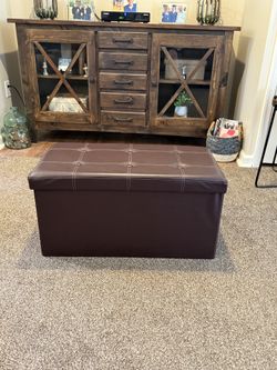 FRESH HOME BROWN ELEMENTS FAUX LEATHER COLLASIBLE OTTOMAN AND STORAGE