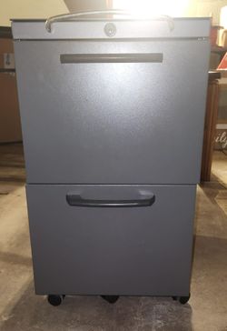 Mobile 2-Drawer Metal File Cabinet with Lock & Wheels – Gray – 15" x 18" x 26"