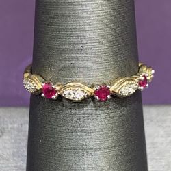 10K Yellow Gold Diamond/Ruby Stackable Ring 