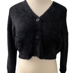 FOREVER 21 Black Faux Cashmere Cropped Cardigan Sweater Women’s Size 2X NWT