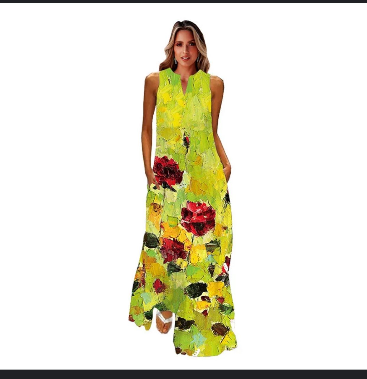 Maxi Beach Dresses for Women Flowy Dress Loose Travel Dress Cute Sundress Sleeveless Casual Dress