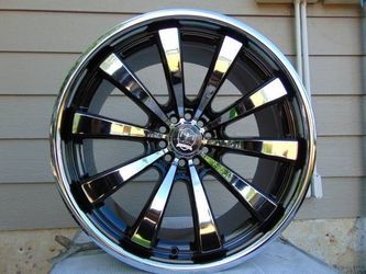 4 New 20X10 Gloss Black & Chrome Motiv Rims 5X115 & 5X108 40MM Offset