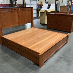 Solid US Red Oak King Size Storage Bed