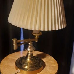 Larger, Brass w/pleated shade. Vintage swing-arm table lamp, potentially a "Cheyenne" model