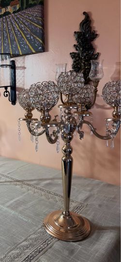 Gold Crystal Ball Candelabra Centerpiece