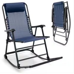 Metal Camping Outdoor Rocking Chair Folding Rocker Footrest Lightweight Outdoor Navy


