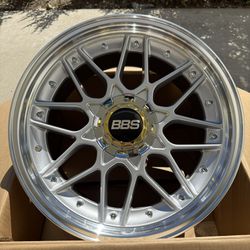18” NEW BBS RS2 RSII Style Silver Forged Wheels 4X Staggered Set 18x9 18x10 +30 (5x120) (5x120)  Gloss Silver Face Machined Lip, Dual Bolt Pattern 
