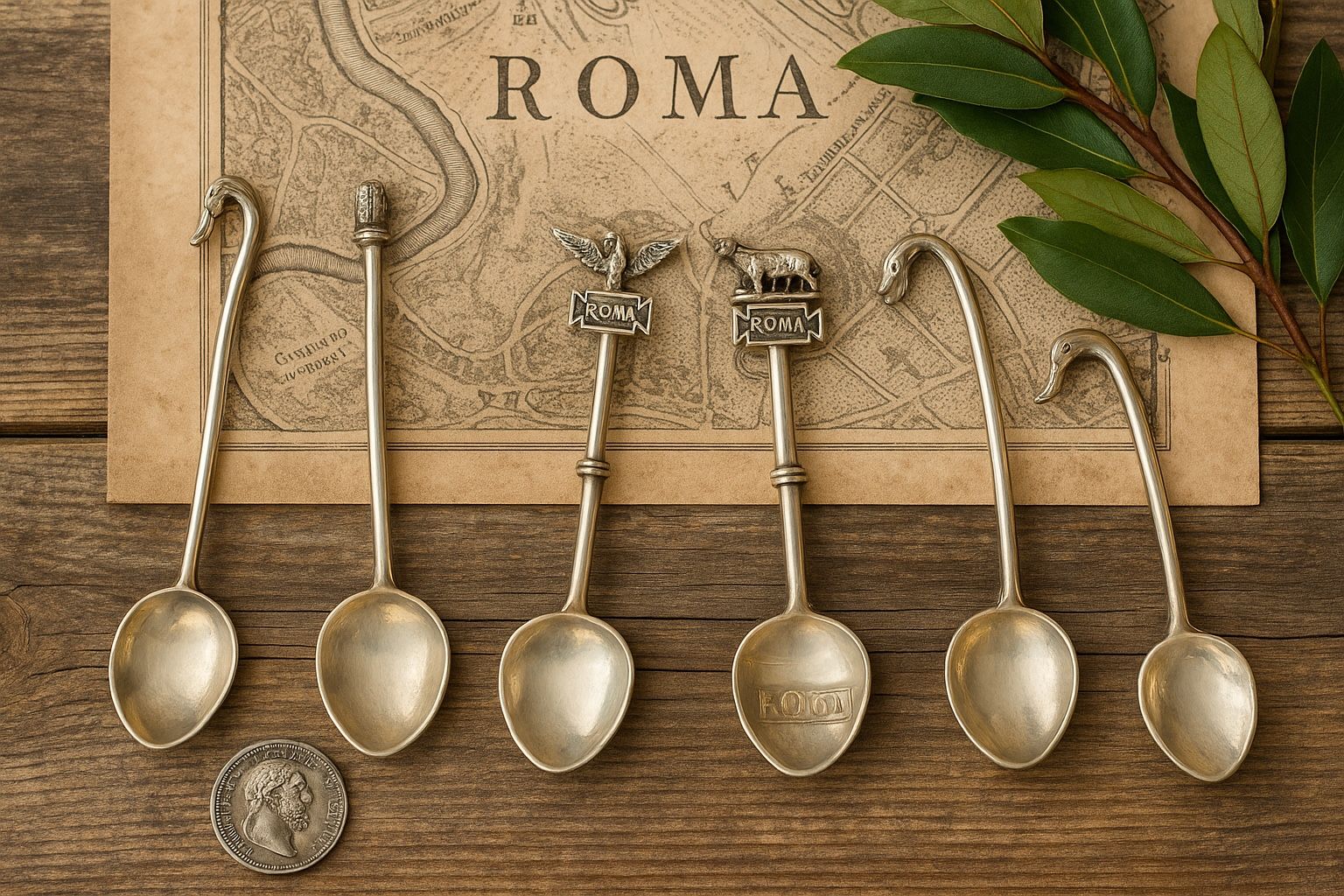 Italy 1950s Silverplate Souvenir Spoons Roman Art Animal Heads, Set of 5, 4”