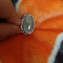 925 Sterling Silver Woman's Ring/Anillo Ajustable De Plata 925 Con Piedra De Citrino Para Dama