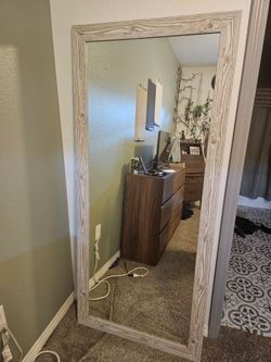 Full Length Floor Mirror Whitewashed Wood Frame