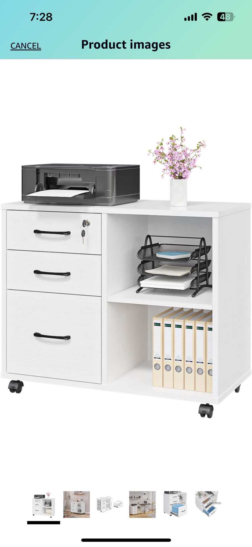 3 Drawer File Cabinets, Mobile Lateral Printer Stand with Open Shelf,