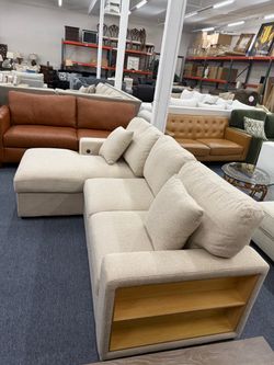 Sofa Chaise with Pull Out-USB Ports-Decor Shelves-Many Color Options