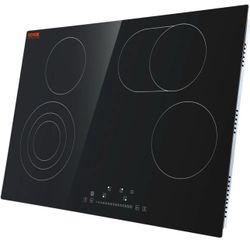 VEVOR Built in Electric Stove Top, 30.3 x 20.5 inch 4 Burners, 240V Glass Radiant Cooktop with Sensor Touch Control, Timer & Child Lock Included, 9 Po
