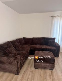 Beautiful‼️4-Pc Brown Corduroy Sectional Sofa With Ottoman