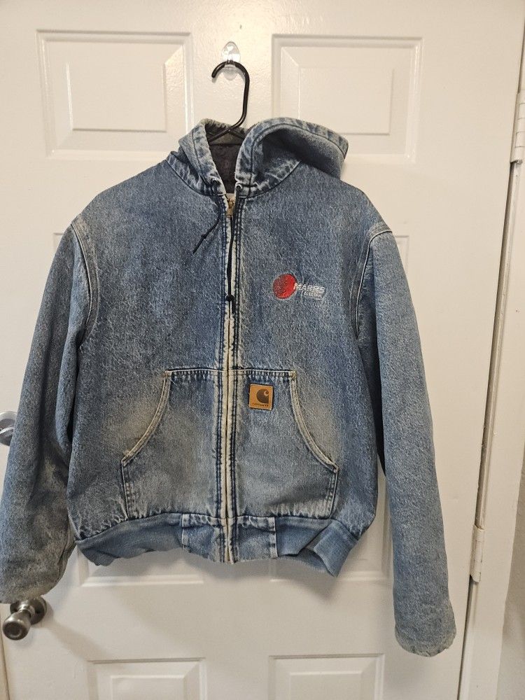 Vtg Carhartt J08 DST Denim Blanket Lined Jacket 