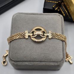Solid 10kt Gold Designer Style Mesh Bracelet Pulsera Estilo Diseñador De Oro Solido 10kt